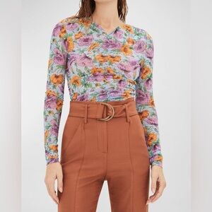 Veronica Beard Myrna Floral Ruched Top Size 4